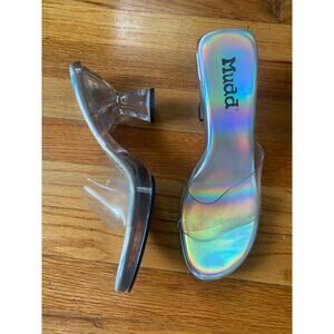 MUDD y2k clear lucite acrylic stripper clubbing heels holographic iridescent 9.5